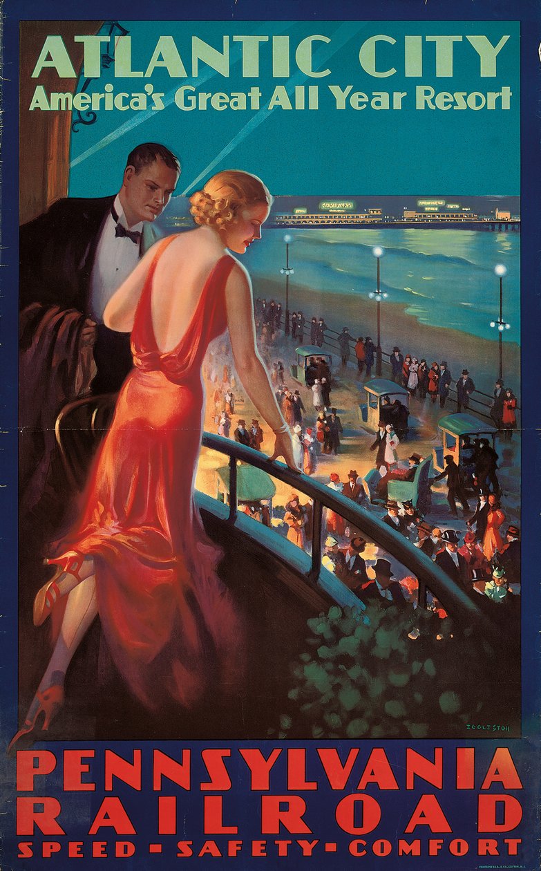 Poster Advertising Travel to Atlantic City by Pennsylvania Railroad by Mason Edward Eggleston