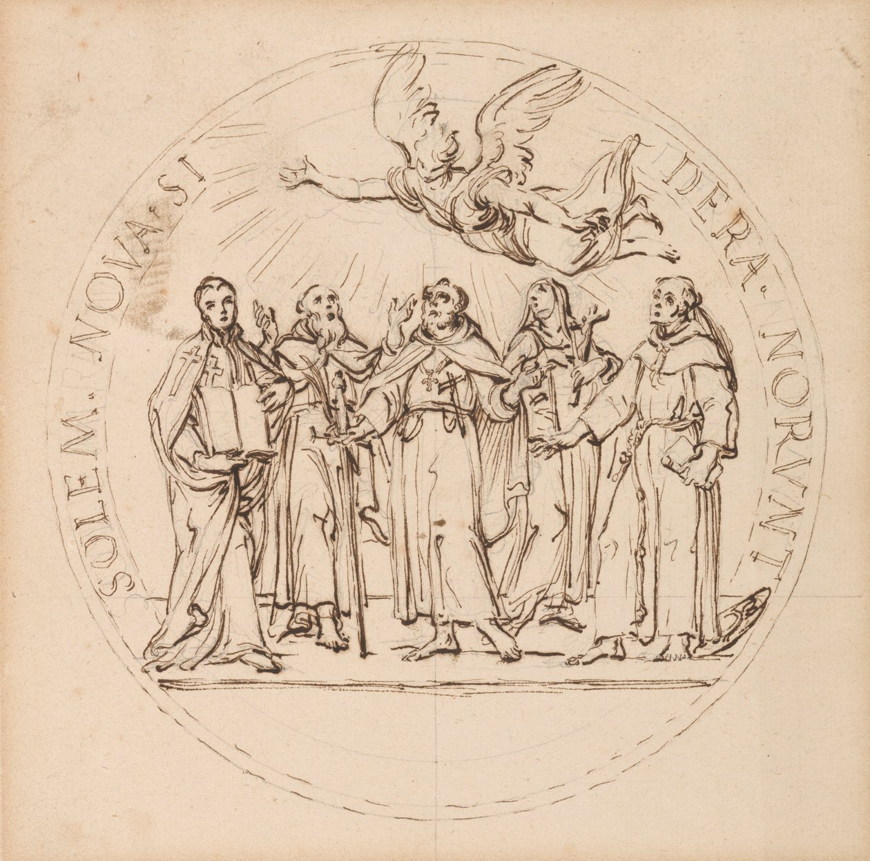 Design for a Papal Medallion for the Canonization by Clement X of Saint Pius, Saint Gaetano dei Conti di Thiene, Saint Francis Borgia, S. J., Saint Louis Bertrand, O.P., and Saint Margaret Queen of Scotland by Massimiliano Soldani