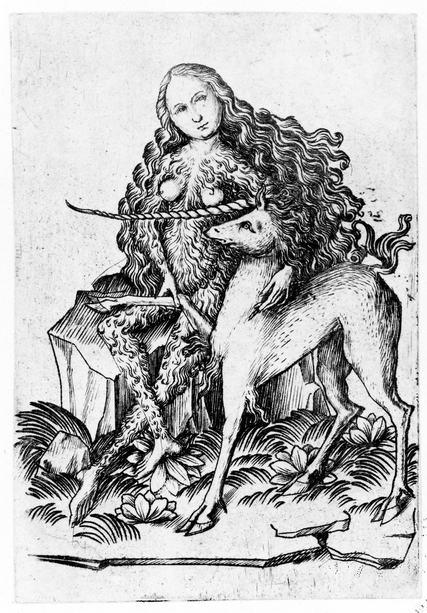 A Wild Woman and a Unicorn c. 1460 by Master E. S.