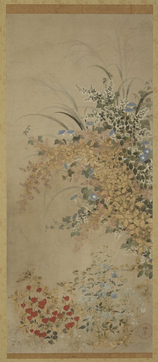 Flowers and Grasses, Hanging Scroll (Mounted on Panel), 1600-30 by Master of I nen Seal
