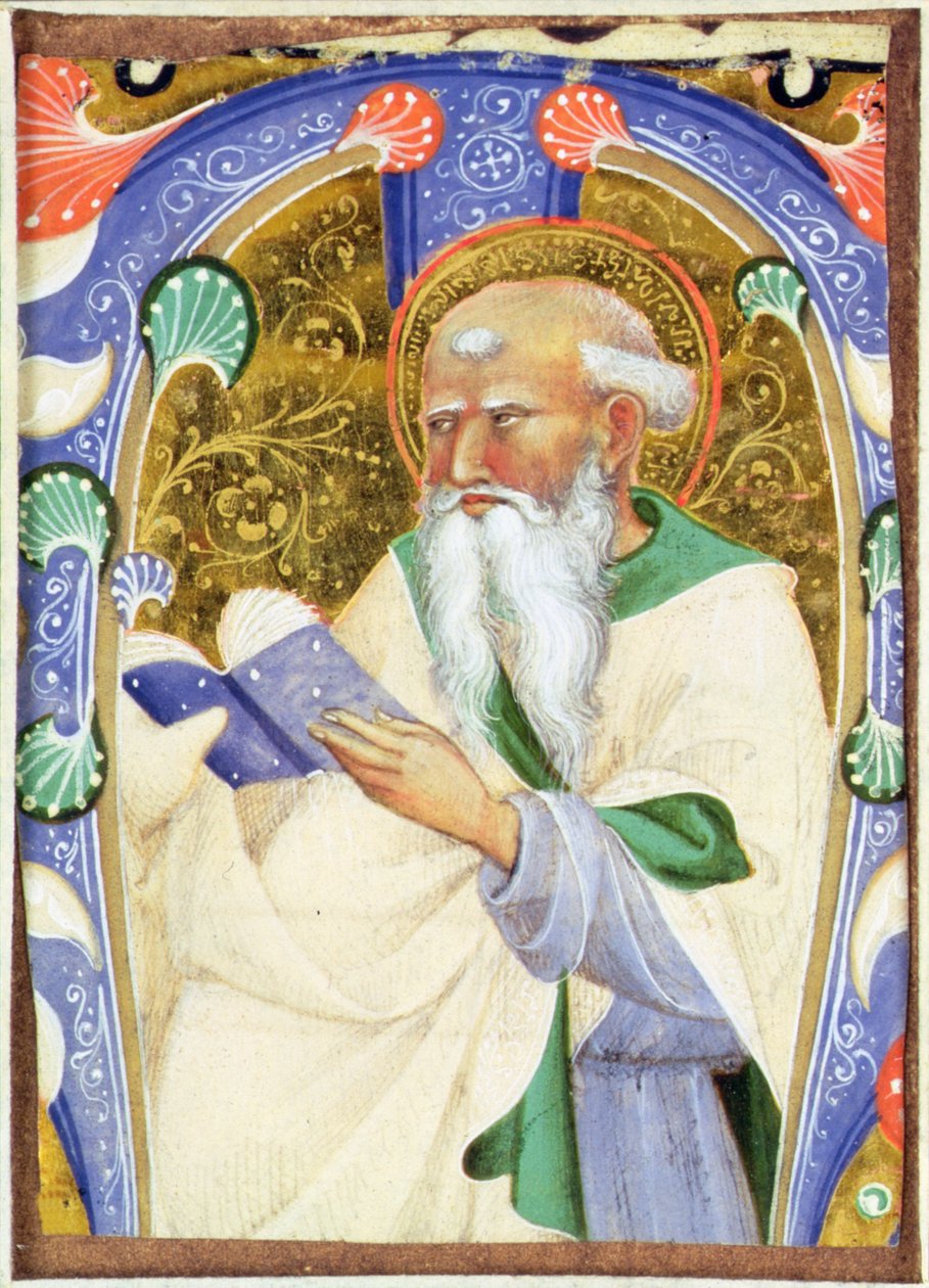 Historiated Initial M Depicting a Bearded Saint with a Book by Master of San Michele of Murano