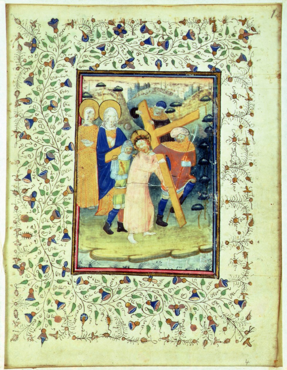 The Carrying of the Cross, from a Book of Hours, Bruges by Master of the Embroidered Foliage