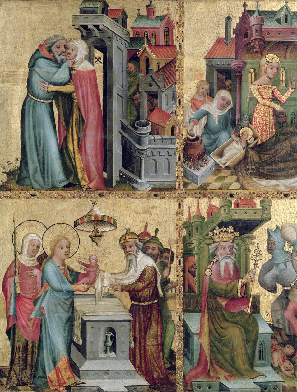 Meeting at the Golden Gate and the Presentation in the Temple, from the Buxtehude Altar, 1400-10 by Master Bertram of Minden