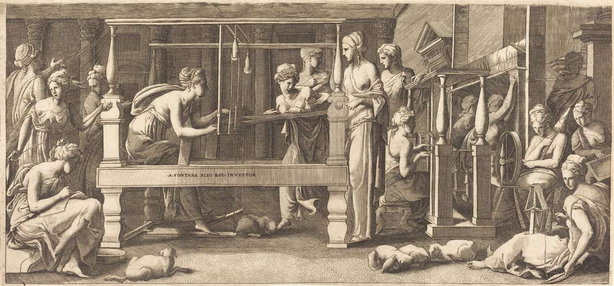Penelope and Her Maids Weaving by Master FG, after Francesco Primaticcio