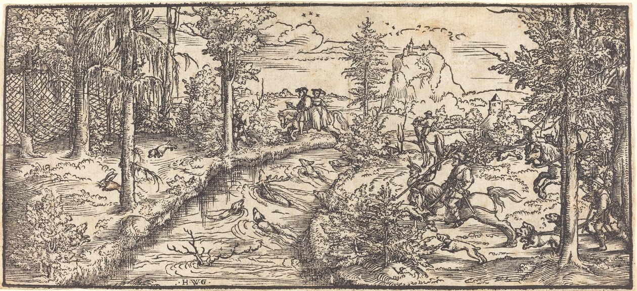 Stag Hunt in a Landscape by Master H.W.G.