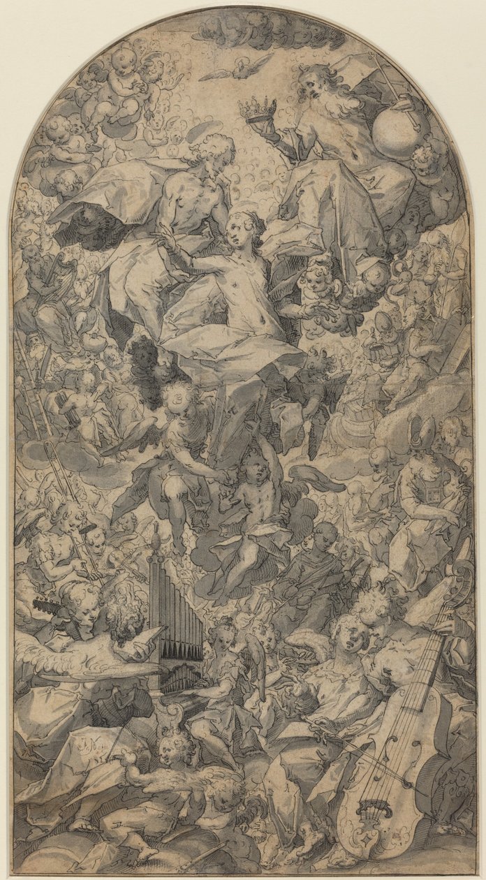 The Coronation of the Virgin with Angel Musicians and All Saints by Master J.N.