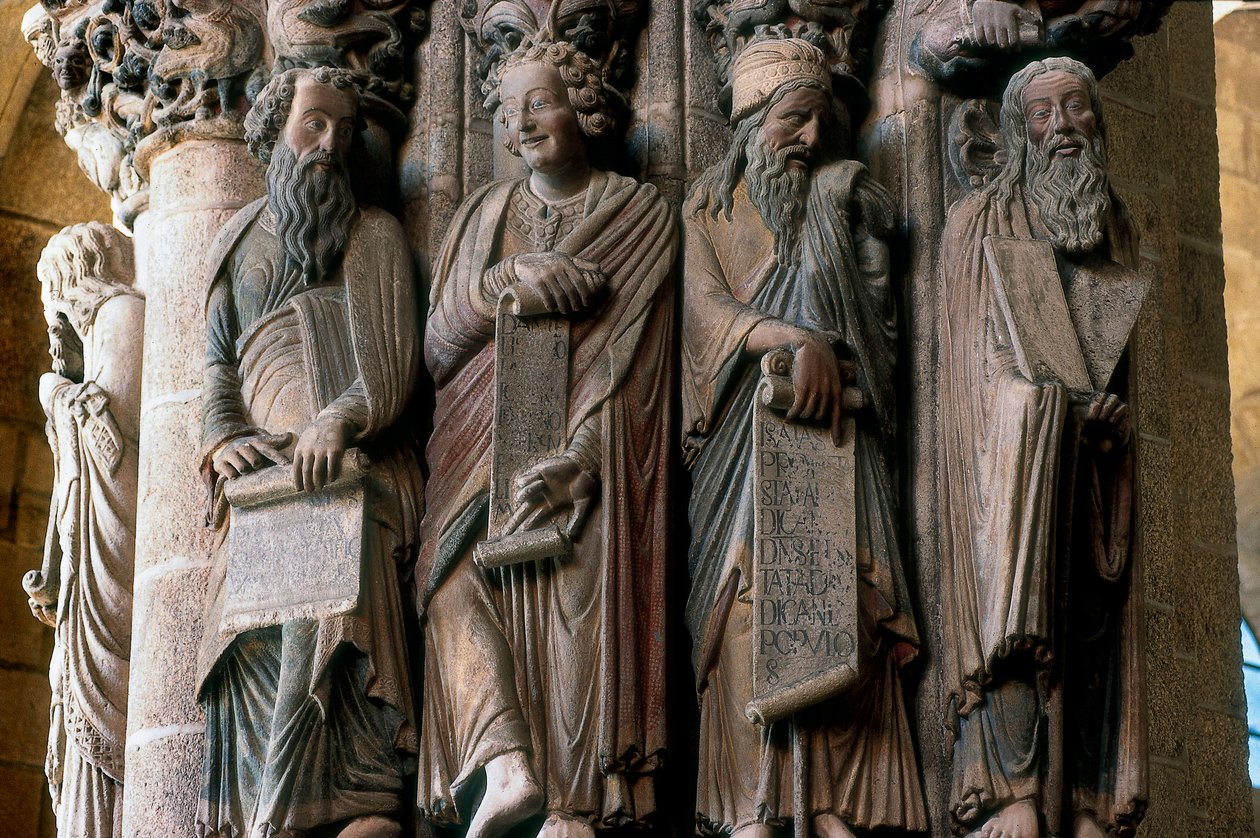 Detail of the Portico of Glory: Group of Prophets (Moses, Isaiah, Daniel, and Jeremiah) by Master Mateo by Master Mateo