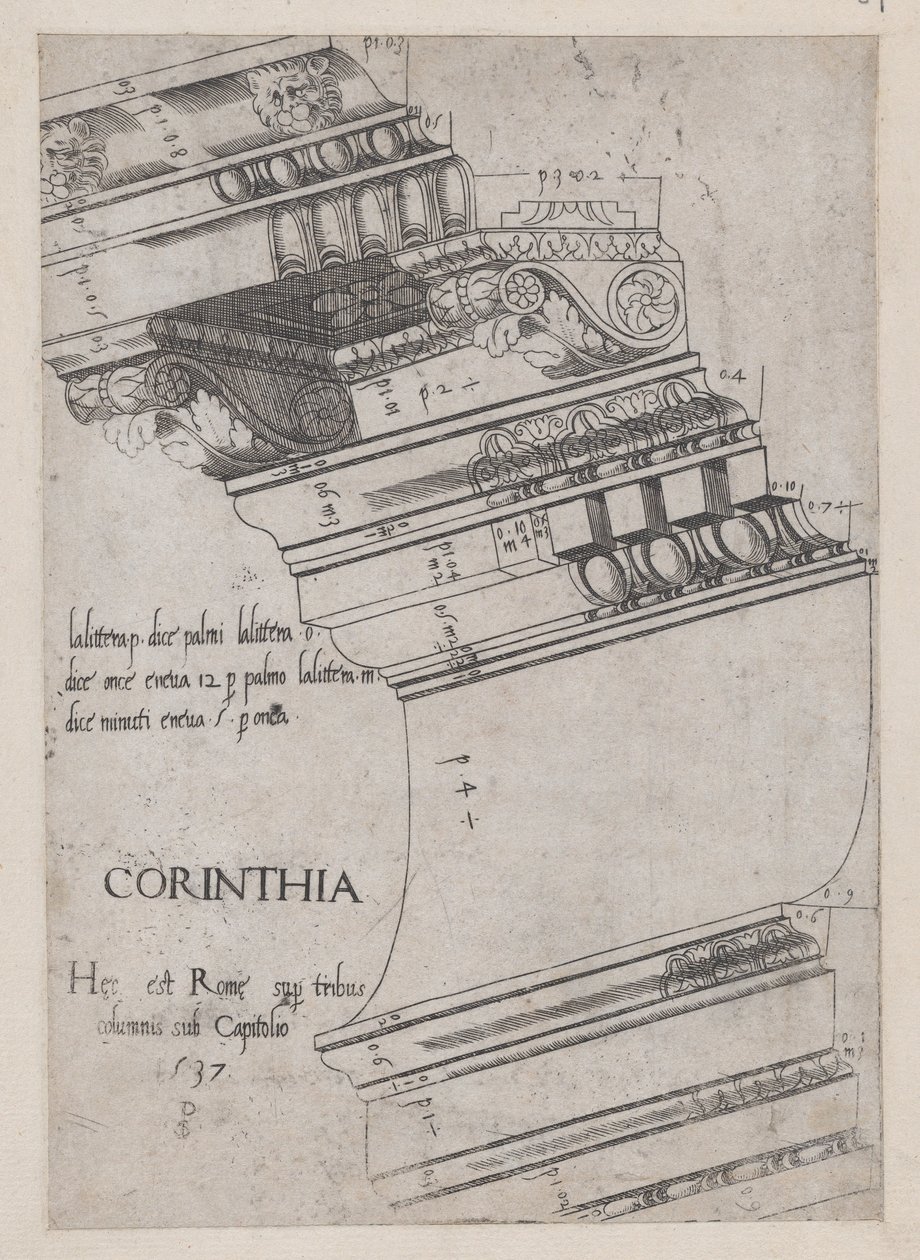Speculum Romanae Magnificentiae: Entablature from the Temple of Vespasian, Rome, 1537 by Master PS