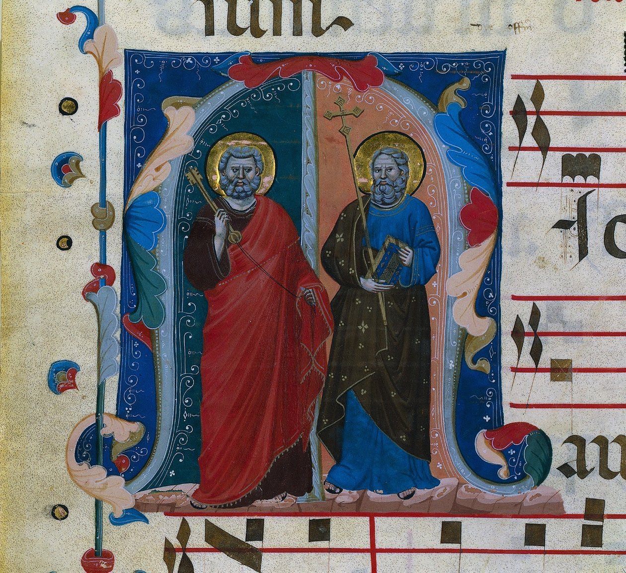 Leaf from a Gradual with Historiated Initial M: SS. Peter and Andrew by Master of Isaac and Esau