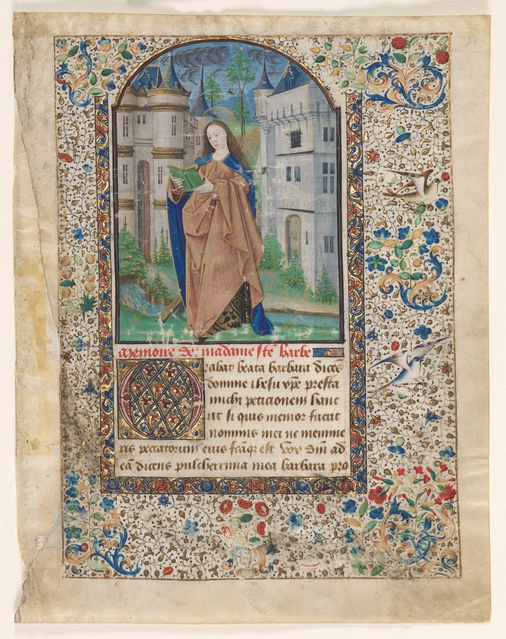Leaf from a Book of Hours: St. Barbara (2 of 2 Excised Leaves) by Master of Jacques de Luxembourg