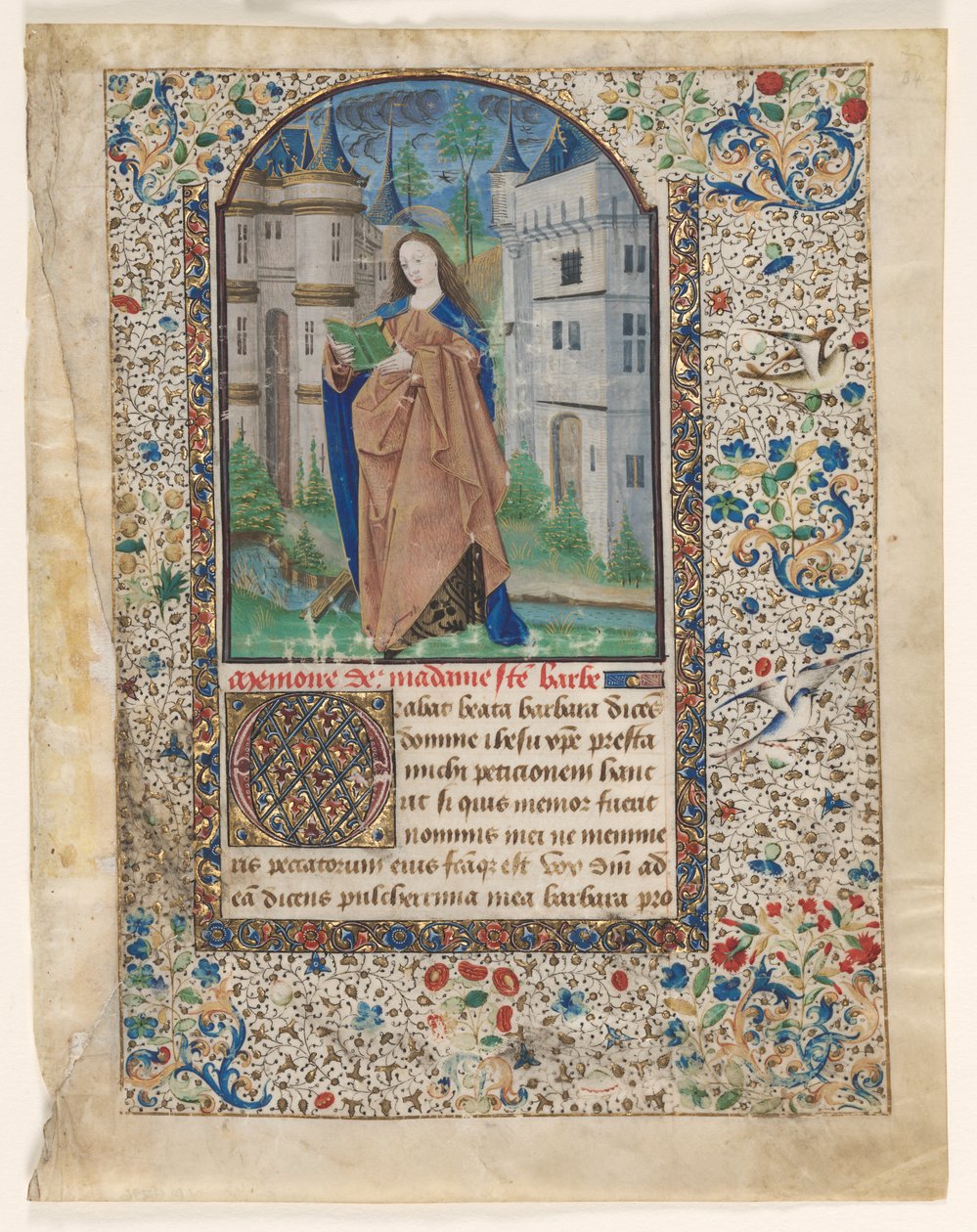 Leaf from a Book of Hours: St. Barbara (2 of 2 Excised Leaves) by Master of Jacques de Luxembourg