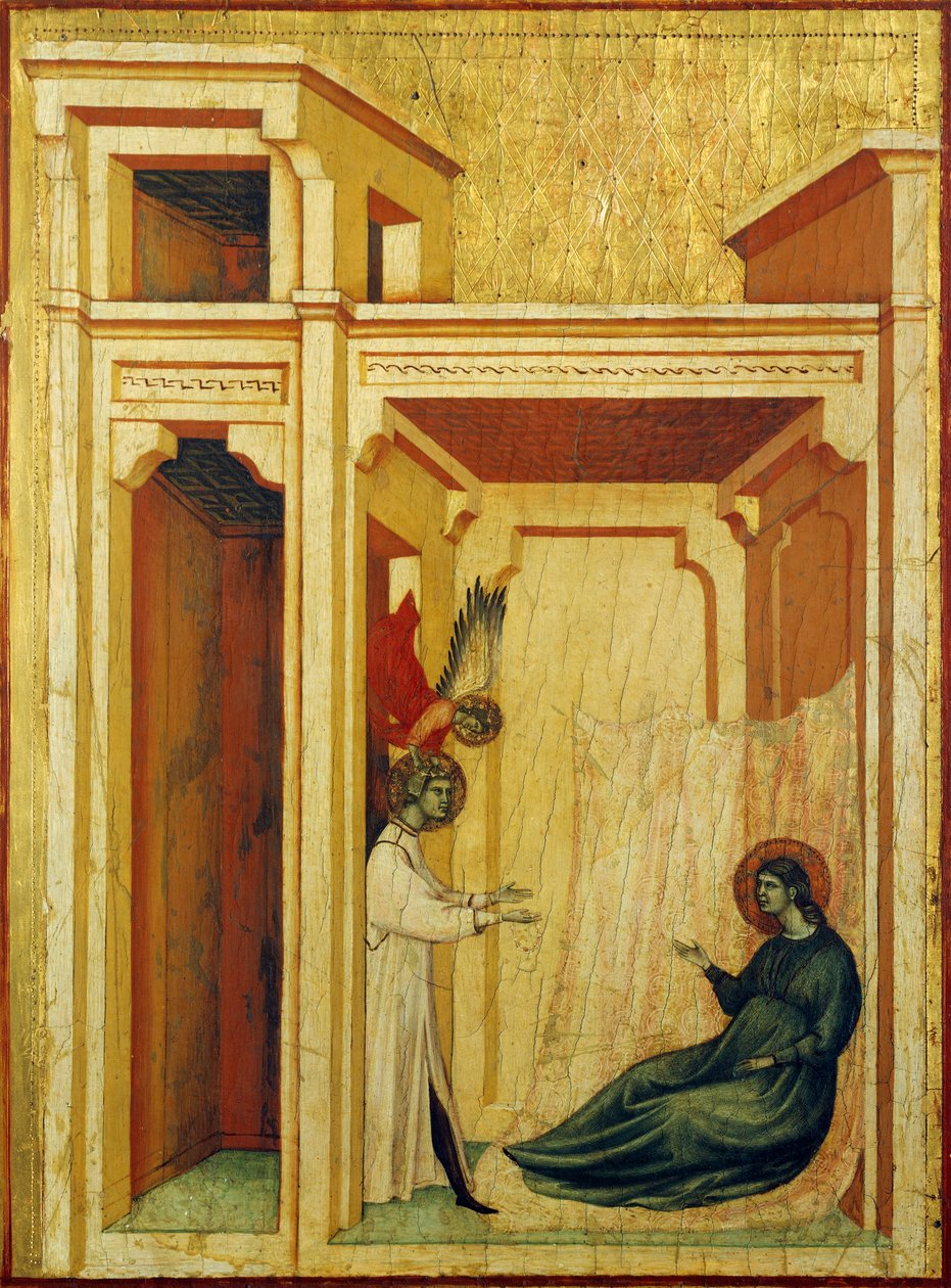 Angel crowning Valerian with roses and lilies (detail), circa 1304, by Master of Saint Cecilia by Master of Saint Cecilia