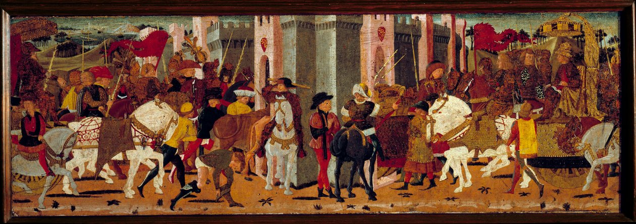 Triumphal entrance of the Roman Emperor Vespasian and his son Titus to Rome by Master of Tournon de Sainte Croix