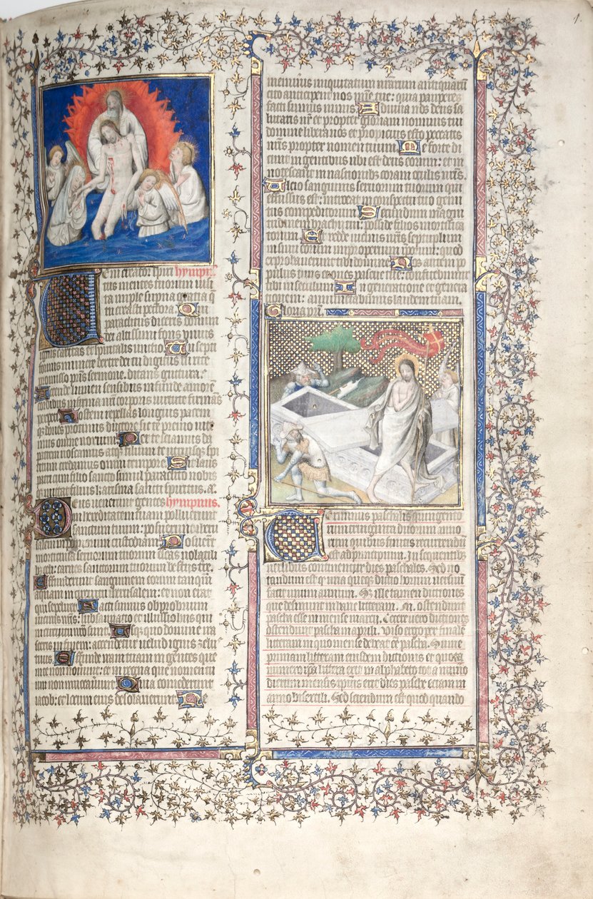 The Gotha Missal: Fol. 1r, Trinity and Resurrection, c. 1375 by Master of the Boqueteaux