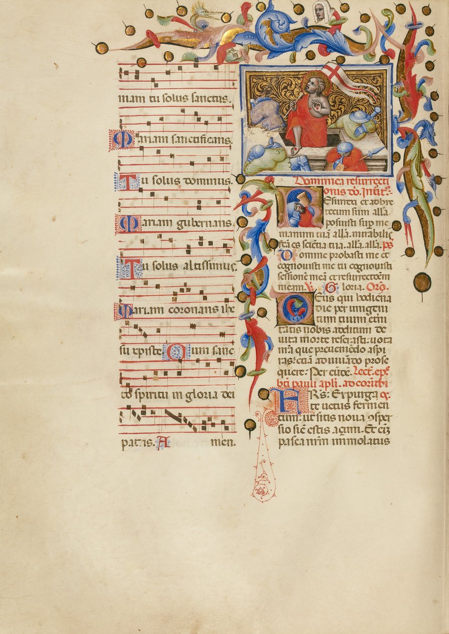 The Resurrection; Initial R: A Sleeping Soldier by Master of the Brussels Initials