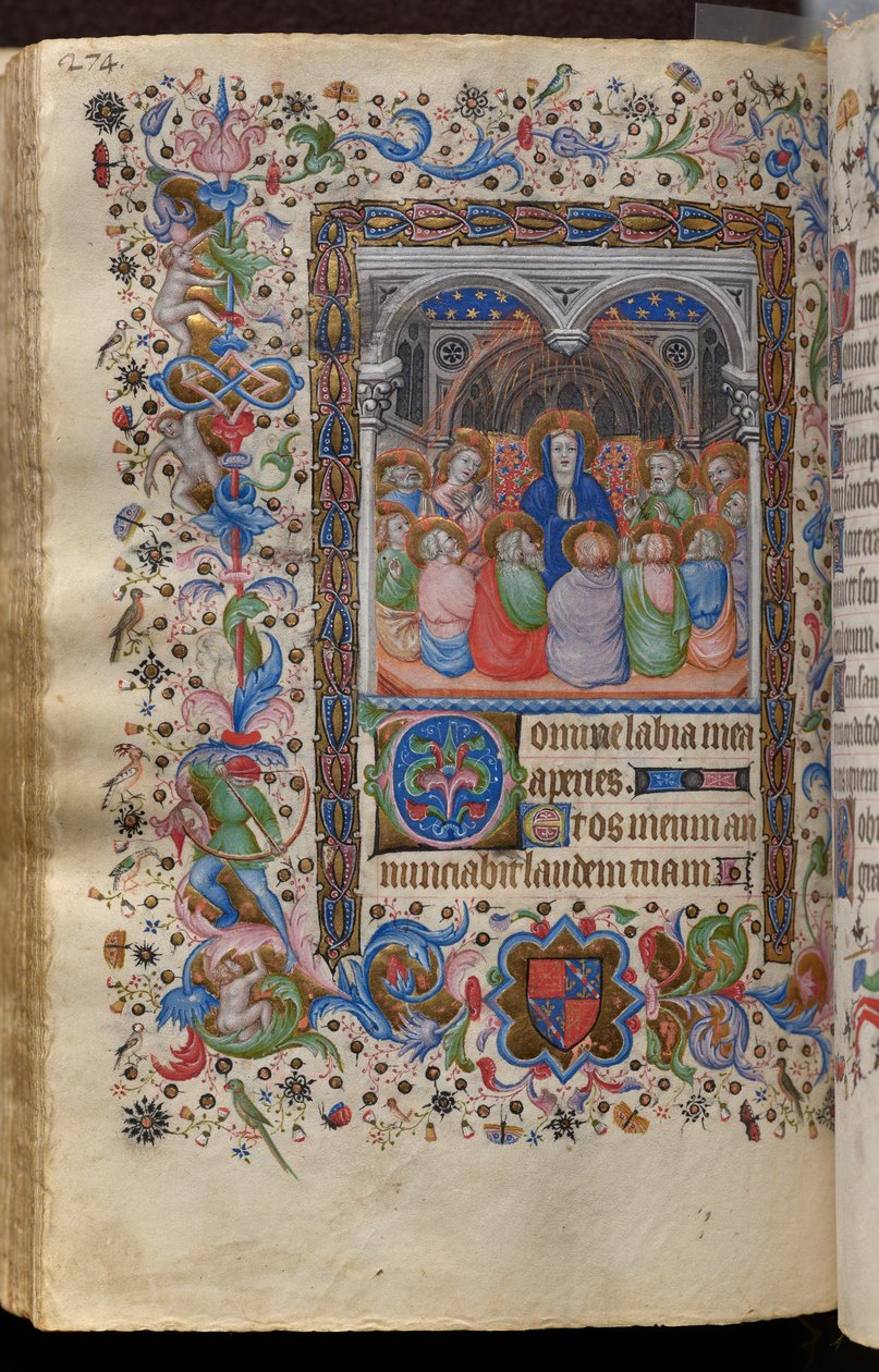 Hours of Charles the Noble, King of Navarre (1361-1425): fol. 137v, Pentecost by Master of the Brussels Initials and Associates
