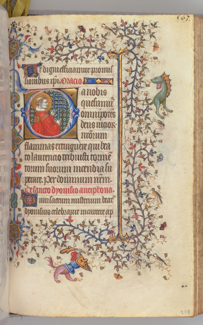 Hours of Charles the Noble, King of Navarre 1361-1425, fol. 276r, St. Lawrence, c. 1405 by Master of the Brussels Initials and Associates