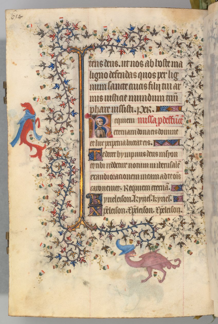 Hours of Charles the Noble, King of Navarre 1361-1425, fol. 321v, Bust of Death, c. 1405 by Master of the Brussels Initials and Associates