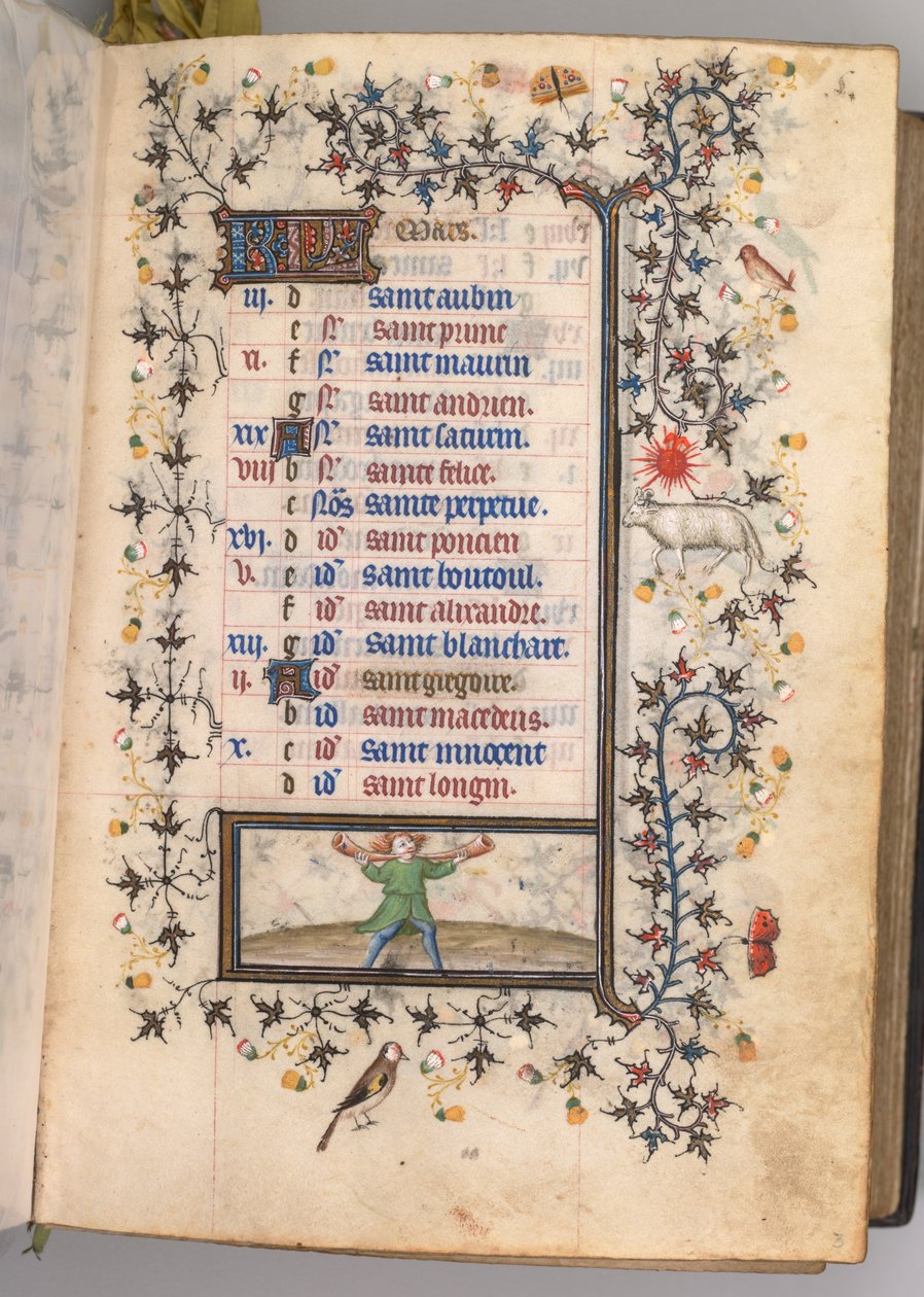 Hours of Charles the Noble, King of Navarre 1361-1425: fol. 3r, March, c. 1405 by Master of the Brussels Initials and Associates