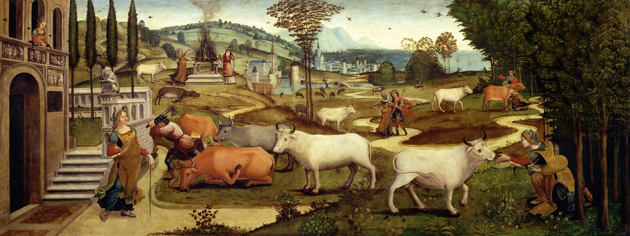 The Passions of Pasiphae, wife of King Minos of Crete, from the Story of Theseus by Master of the Campana Cassoni