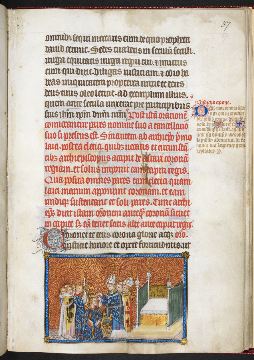 The Archbishop of Reims placing the crown on the King