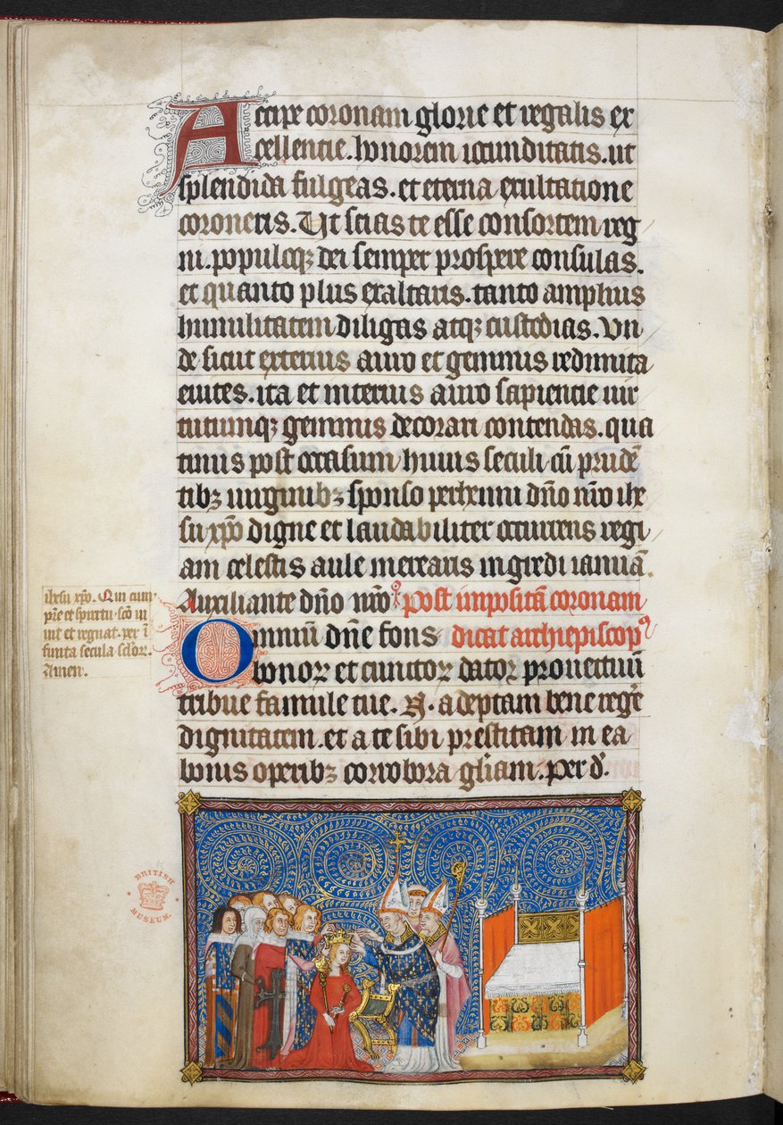 The Archbishop of Reims placing the crown on the queen