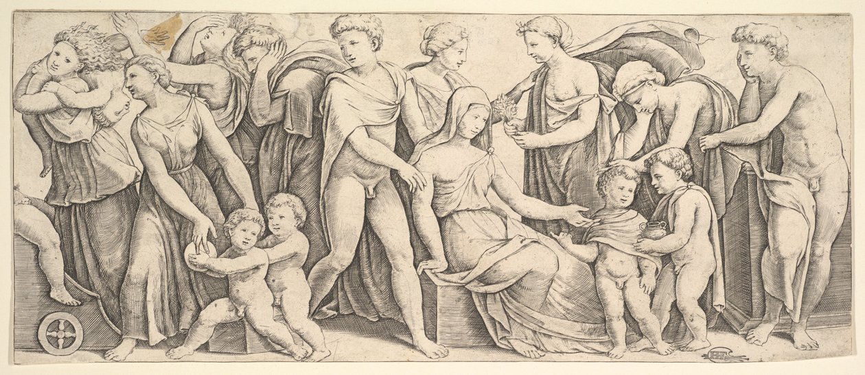The wedding of Jason and Creusa, at left Medea takes her children, 1530-60 by Master of the Die