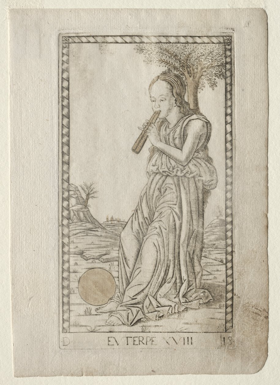 Euterpe (music, lyric poetry) (from the Tarocchi series D: Apollo and the Muses, #18) by Master of the E Series Tarocchi