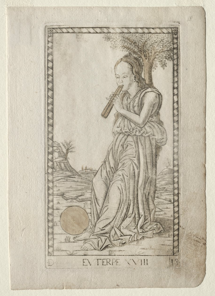 Euterpe, Music, Lyric Poetry from the Tarocchi Series, Before 1467 by Master of the E Series Tarocchi