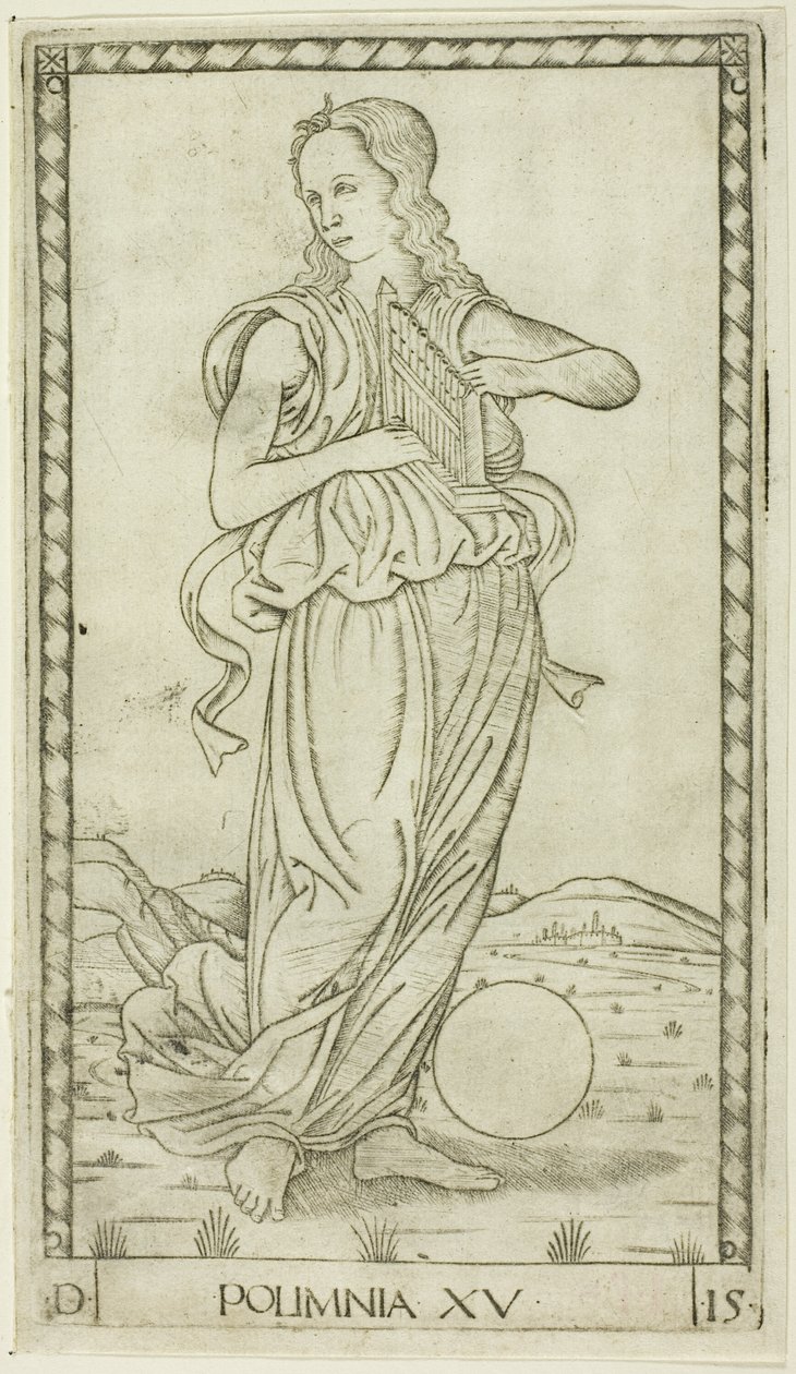 Polyhymnia, plate fifteen from Apollo and the Muses by Master of the E Series Tarocchi