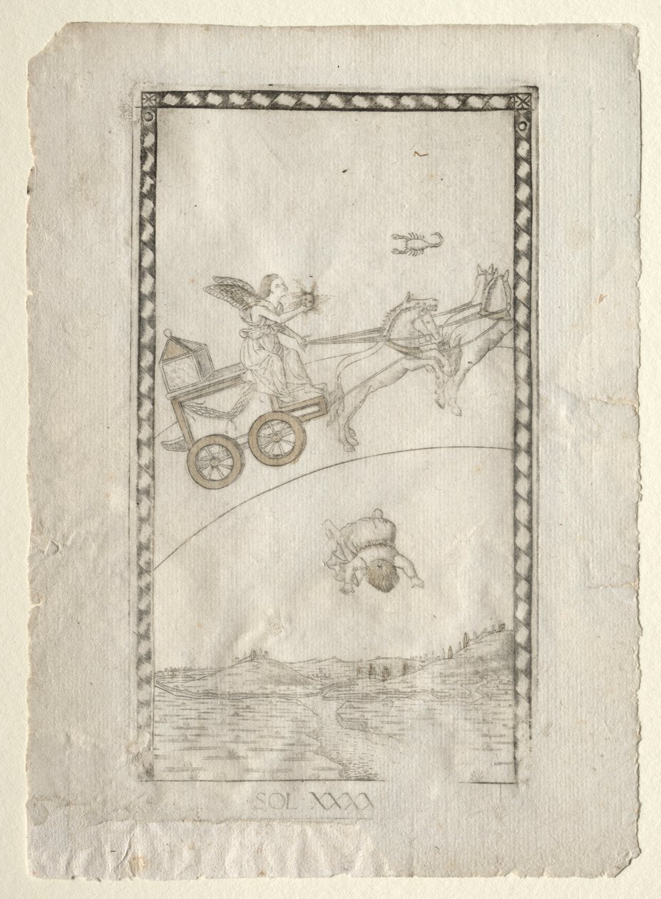 Sun from the Tarocchi, series A: Firmaments of the Universe, #44, before 1467 by Master of the E Series Tarocchi