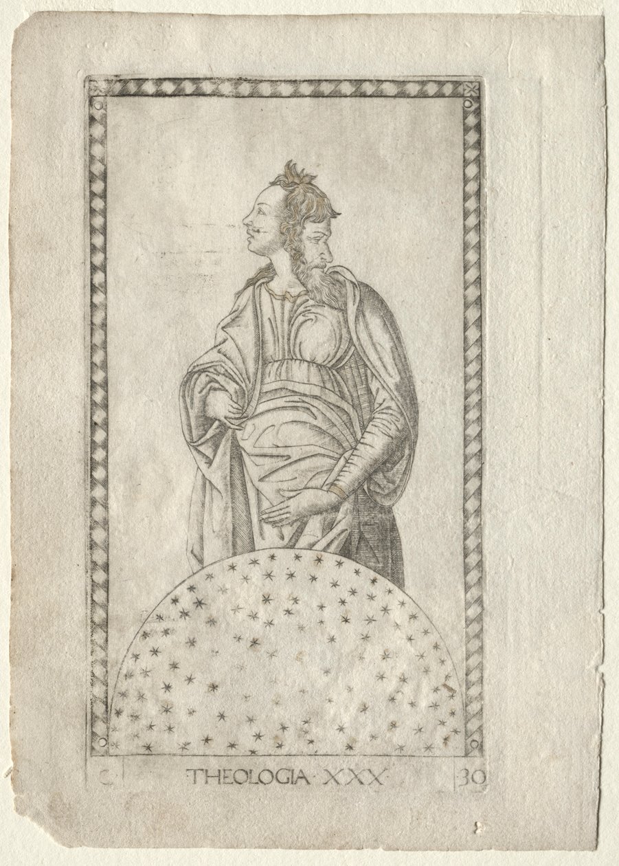 Theology from the Tarocchi, series C: Liberal Arts, #30, before 1467 by Master of the E Series Tarocchi