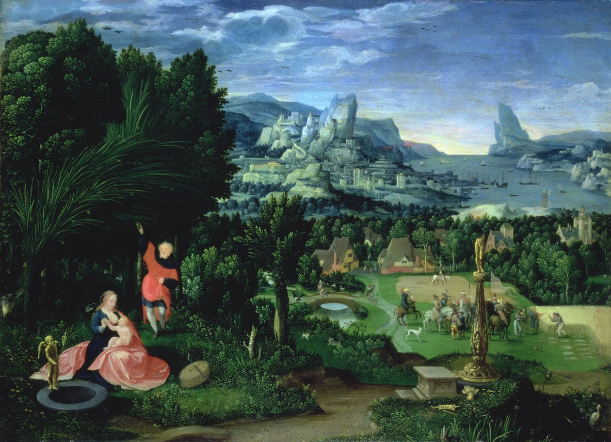 The Rest on the Flight into Egypt, landscape painted by Joachim Patinir by Master of the Female Half Lengths