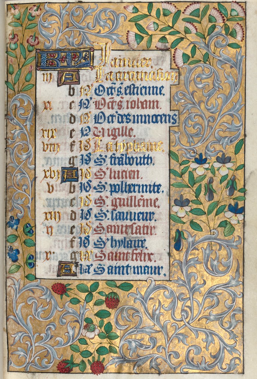 Book of Hours Use of Rouen: fol. 1r, Elaborate Foliated Border by Master of the Geneva Latini