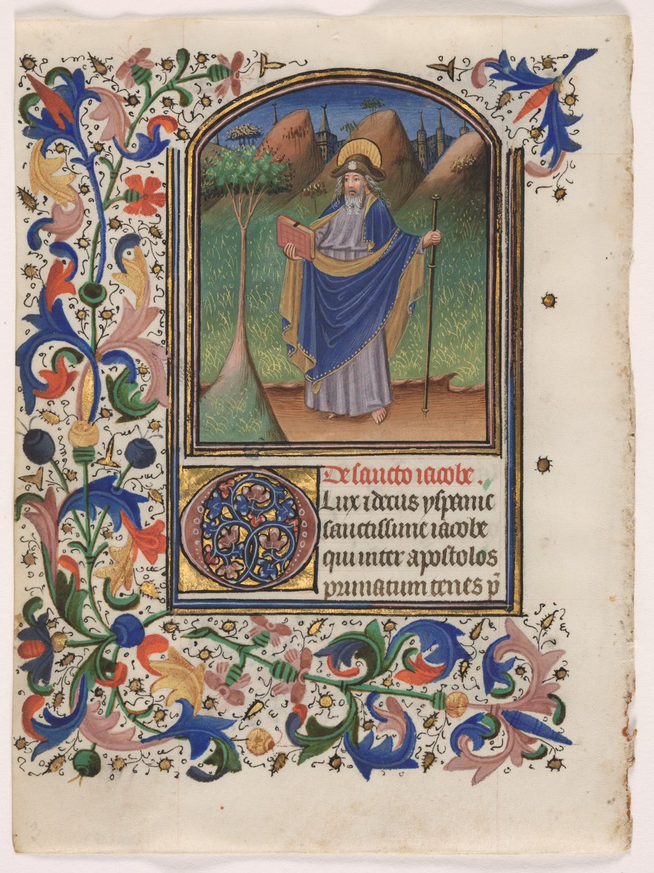Leaf from a Book of Hours: Saint James the Greater by Master of the Gold Scrolls