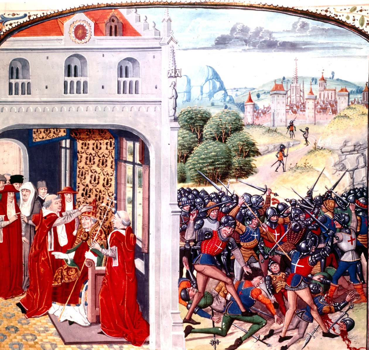Consecration of Pope Gregory IX in Avignon France (pontificate in 1227-1241) by Jean Froissart by Master of the Harley Froissart