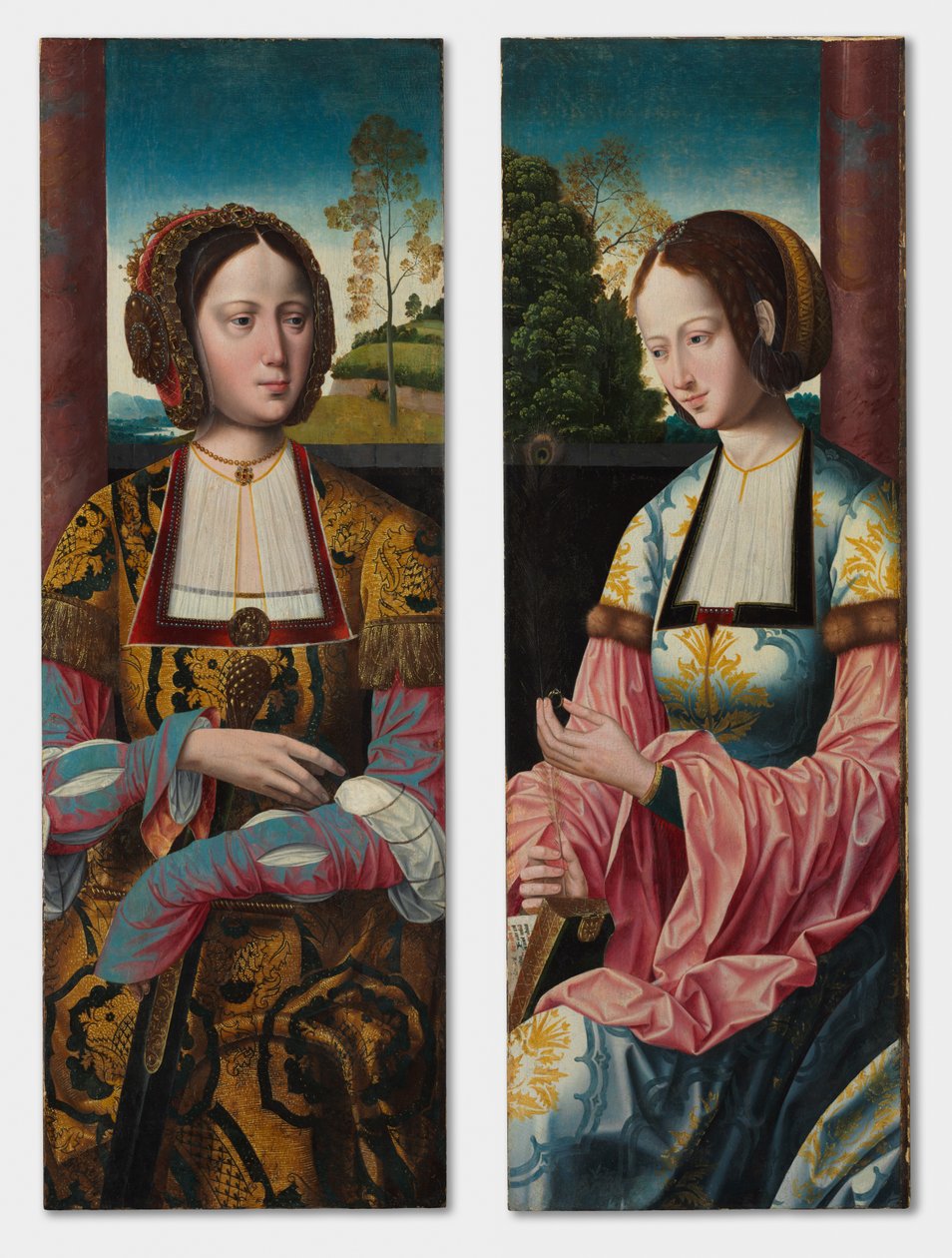Saint Catherine and Saint Barbara pair by Master of the Holy Blood