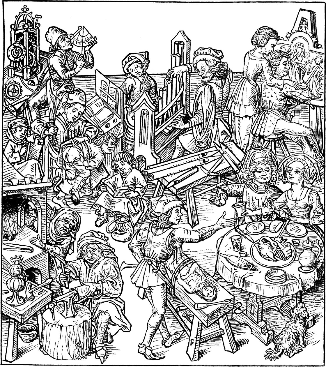 Mercury and His Children. Illustration from the Housebook by Master of the Housebook