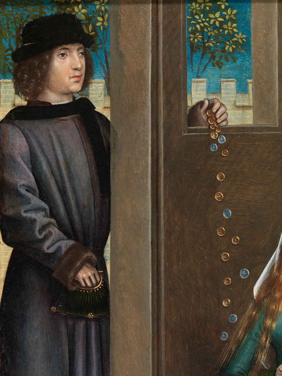 (detail) Charity of St Nicholas, from the Altarpiece of St. Nicholas, c.1486-93 by Master of The Legend of St. Lucy
