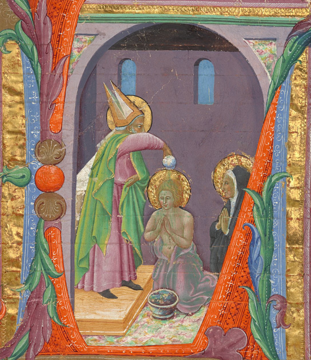 Initial L: The Baptism of Saint Augustine by Master of the Osservanza
