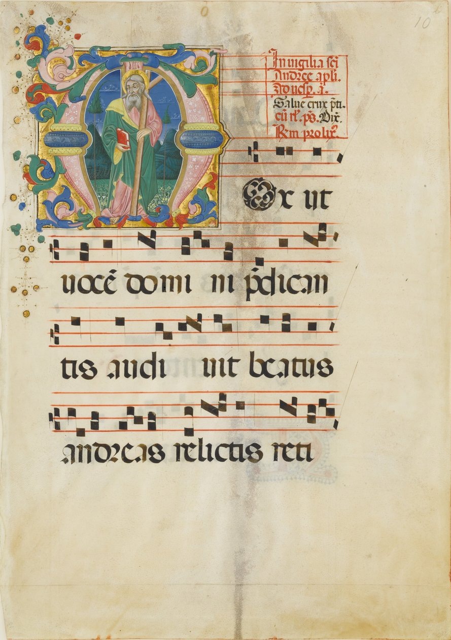 Manuscript Leaf with the Feast of Saint Andrew in an Initial M by Master of the Riccardiana Lactantius