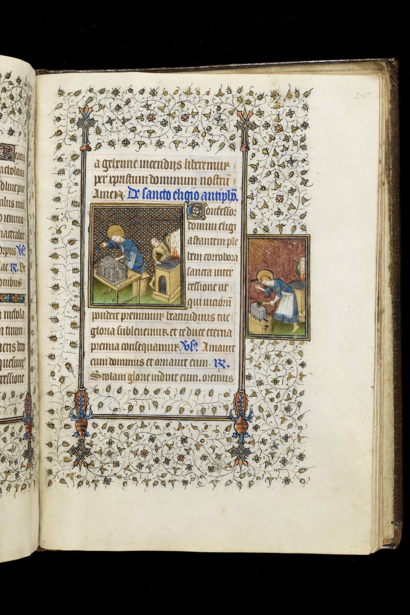 St. Eligius Making a Shrine; St. Eligius at an Anvil, from a Book of Hours by Master of the Rohan Hours