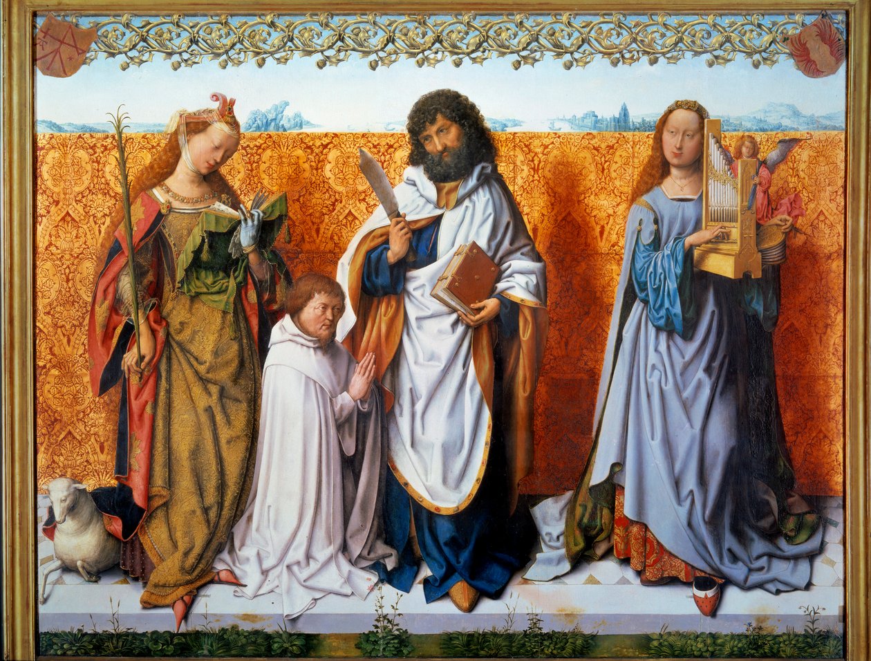 Central Panel of the Altar of Saint Bartholome: Saint Agnes, Bartholome and Saint Cecile with a Donor by Master of the St. Bartholomew Altarpiece
