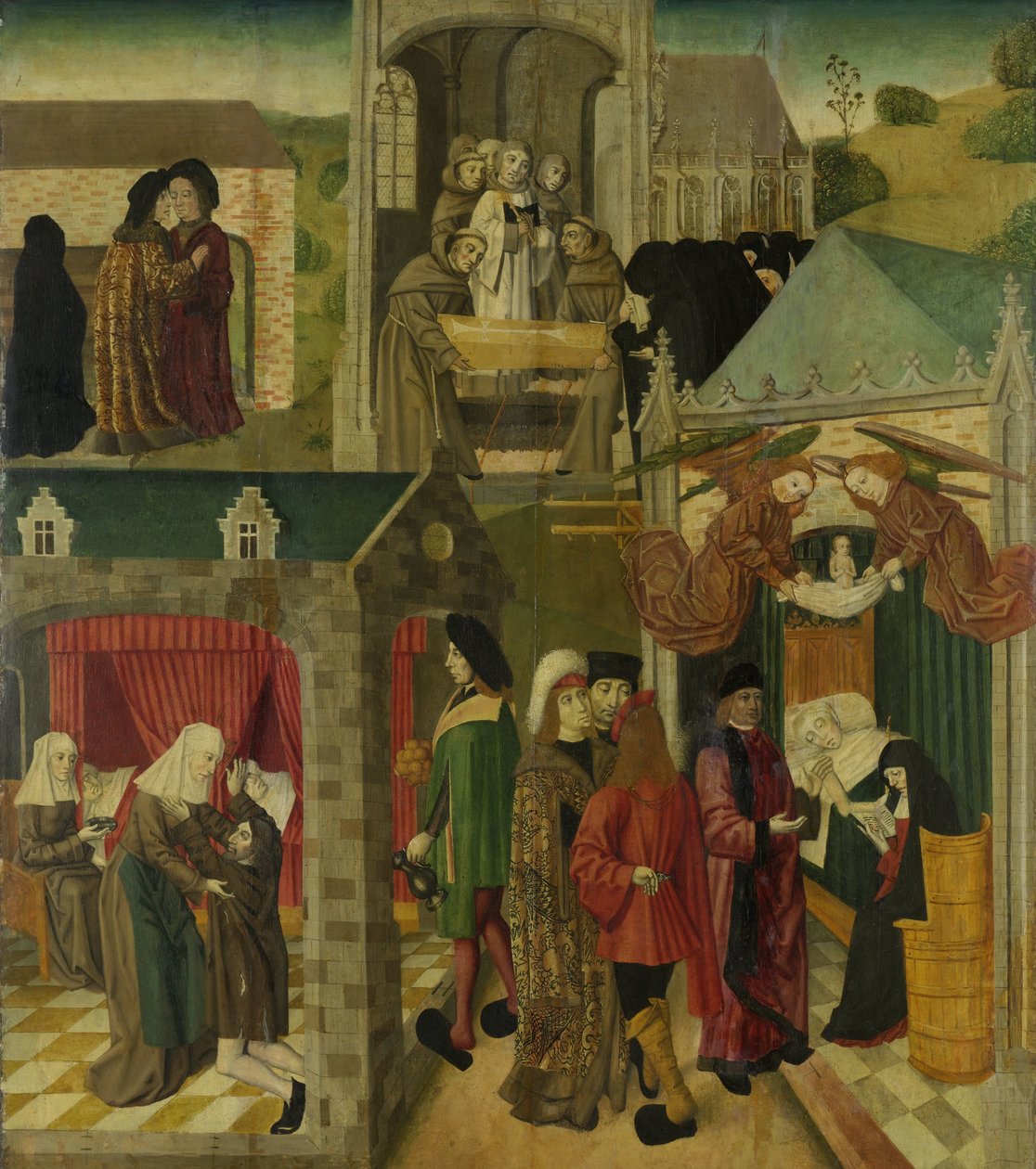 Saint Elizabeth of Hungary Tending the Sick in Marburg, Death of St Elizabeth, inner right wing of an altarpiece made for the Grote Kerk in Dordrecht by Master of the St Elizabeth Panels
