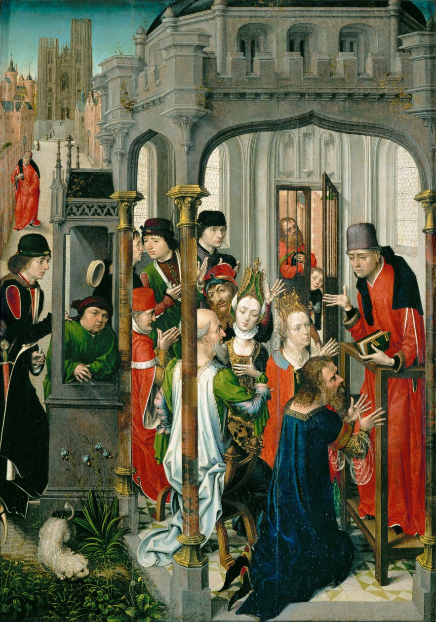 The Preaching of Saint Gery, "The Pastoral Sermon", with the Church of Saint Gudule in the Background by Master of the View of Saint Gudula