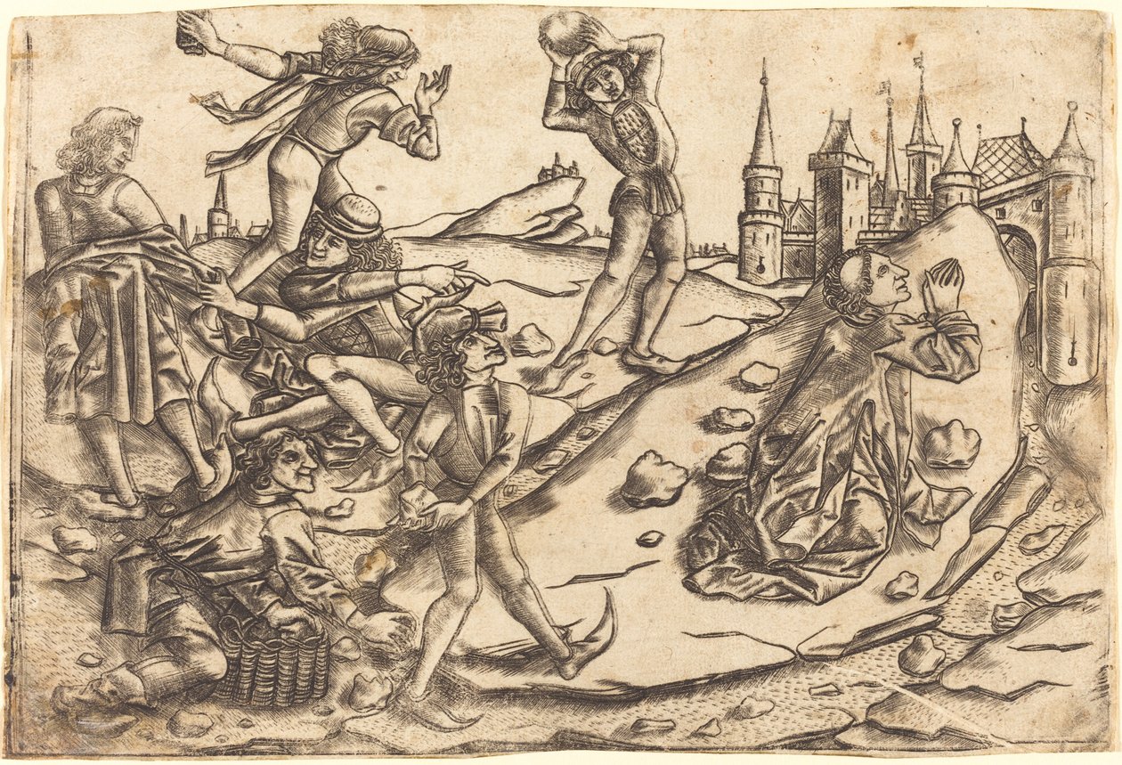 The Stoning of Saint Stephen by Master with the Banderoles after Israhel van Meckenem