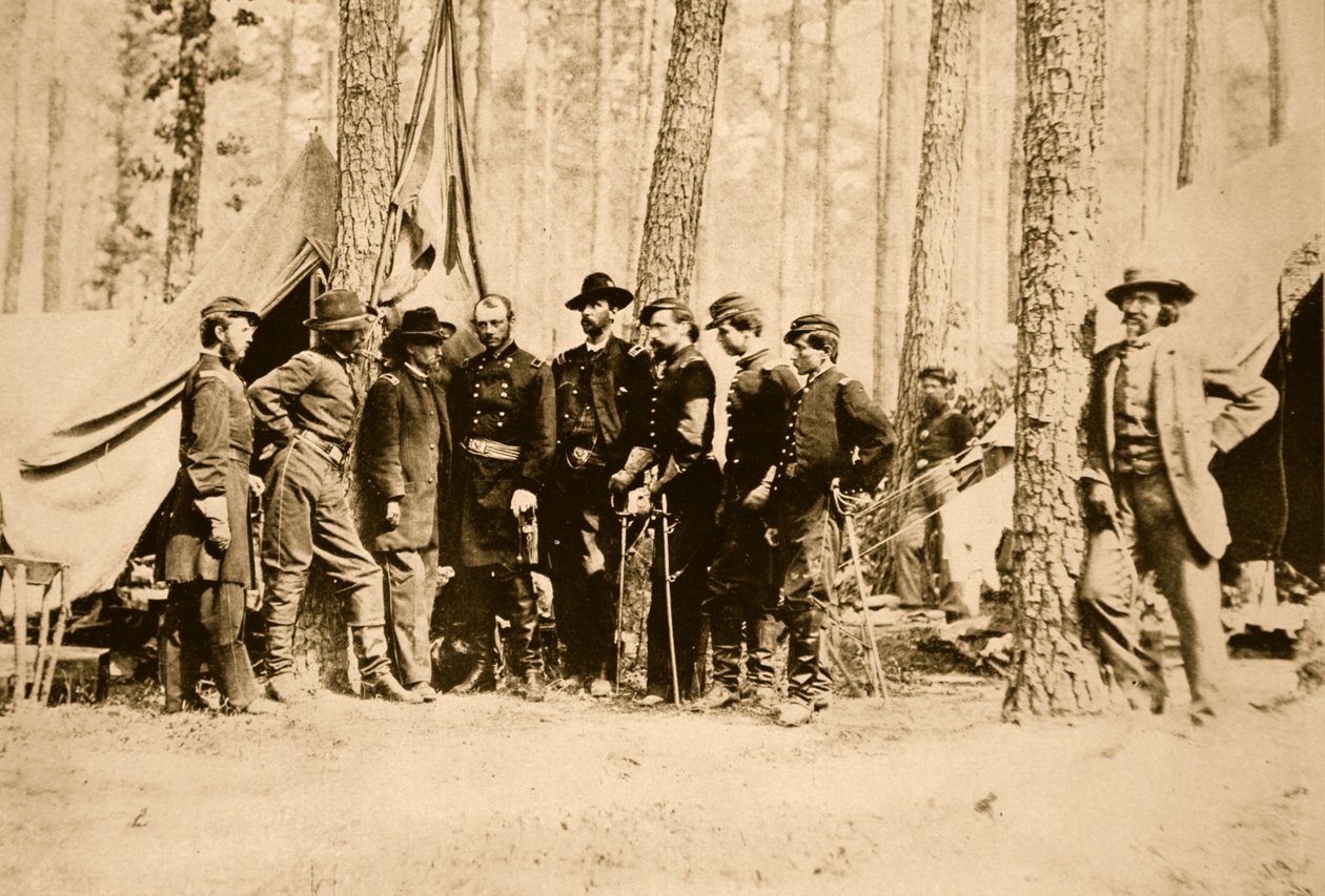 General Potter and Staff with Mathew Brady Leaning on a Tree, 1861-65 by Mathew B. Brady