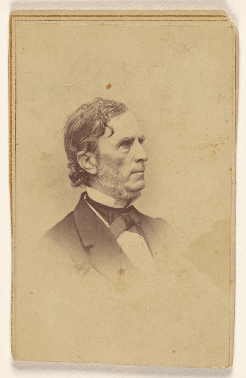 Unidentified man with graying beard, no moustache, in profile, printed in vignette style by Mathew B. Brady