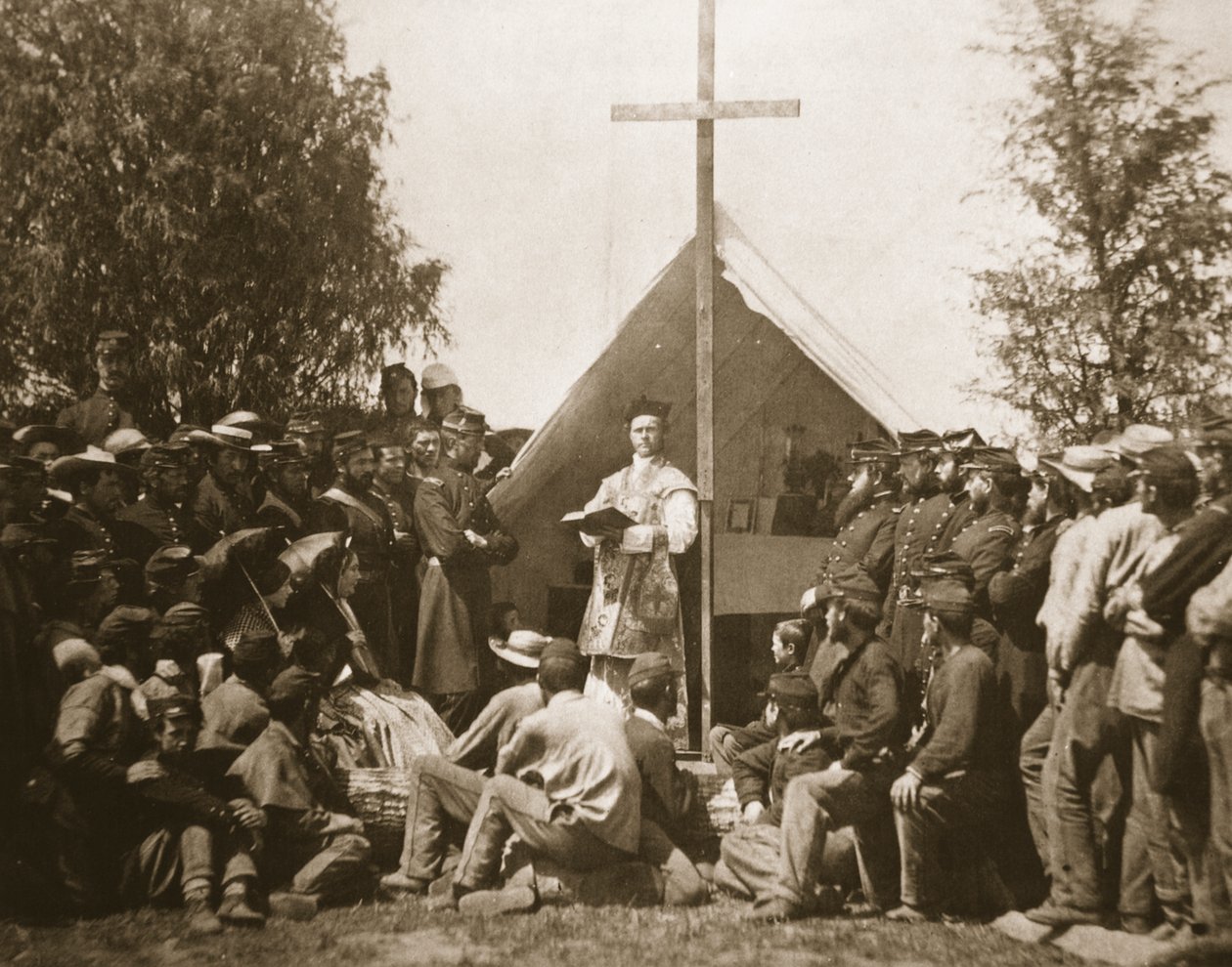 Father Thomas H. Mooney Leading Sunday Mass, 69th New York Infantry Regiment, 1861 by Mathew B. Brady