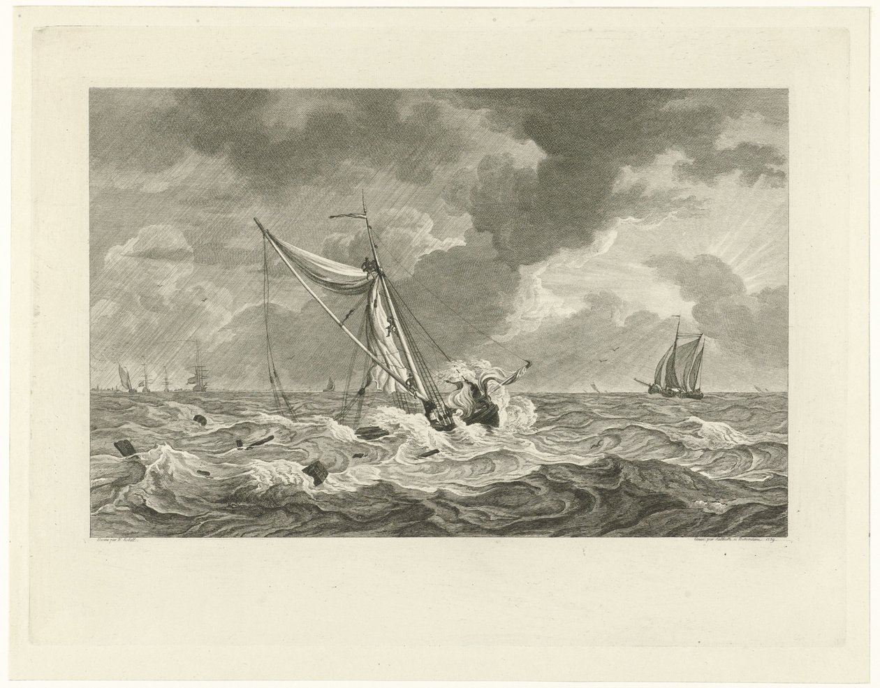Stranding of the Kaag of Skipper Klaas Ringels near Texel, 1778 by Mathias de Sallieth